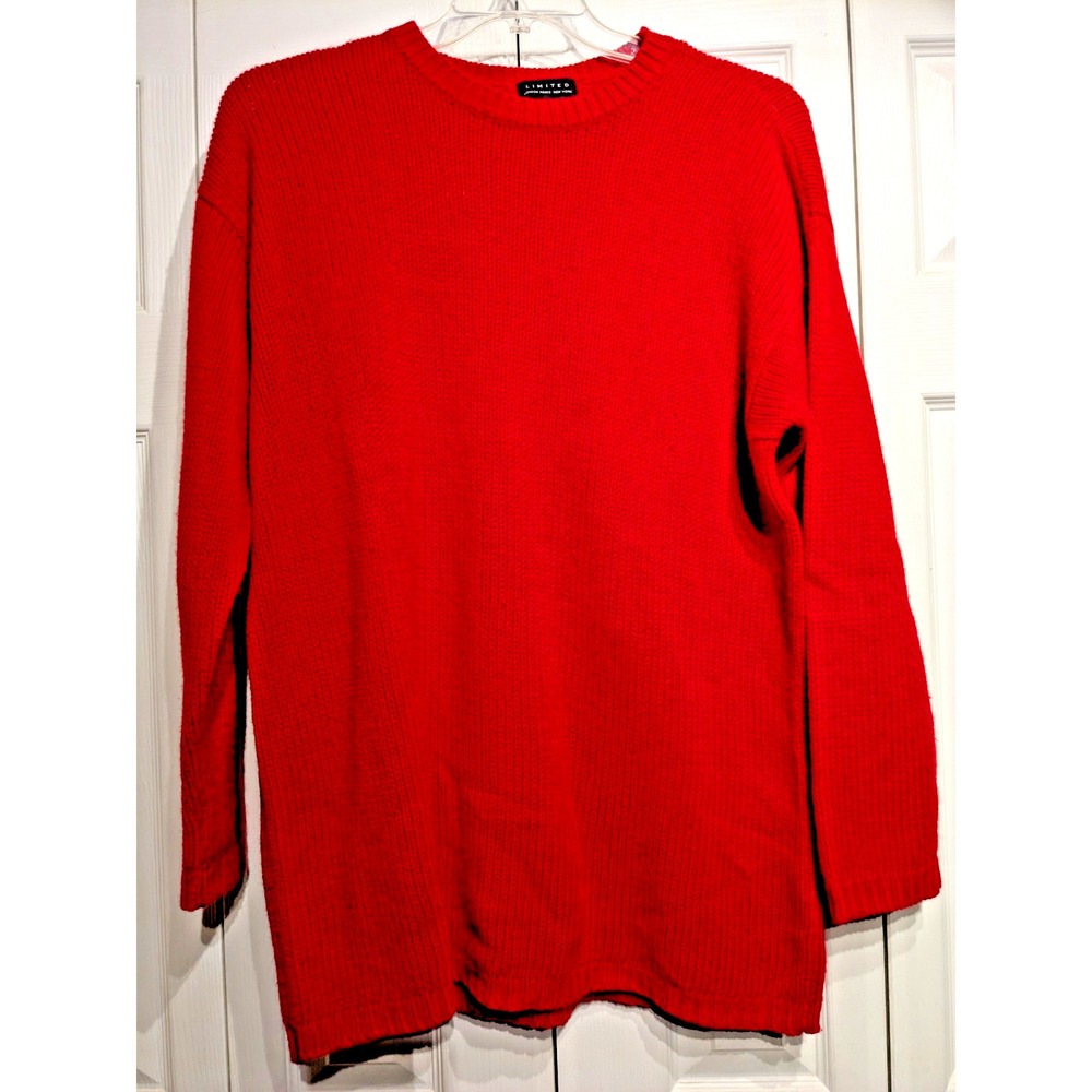 Vtg. LIMITED‎ Lambswool/Angora Red Womens M Knit Sweater Oversized Crew Neck